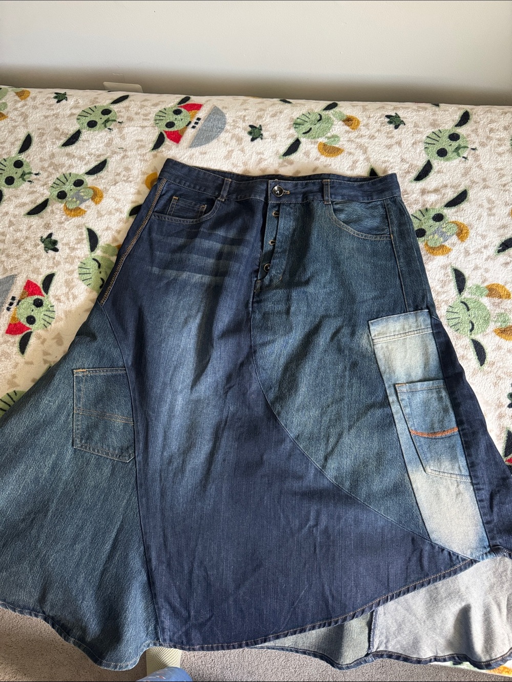 Desigual Asymmetric Patchwork Denim Midi Skirt - XL